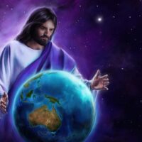 Jesus Looking at Earth In His Hands